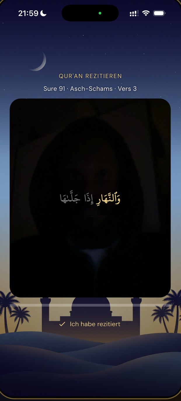 Mission: den angezeigten Qur’an-Vers rezitieren — die App hört zu